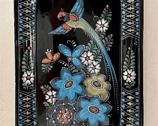 Delft  Black Tray with blue flowers and bird