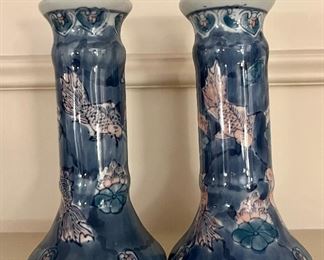 Pair of Candlesticks with Koi Fish