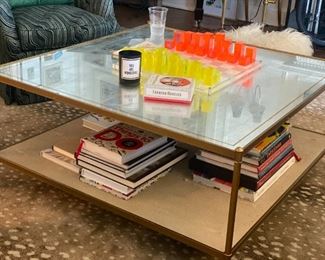 Square Mercury Glass Top Shagreen Base Coffee Table 41" Square x 19.5" T $1100