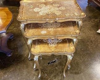 c.1960's, Italian Florentine Gold Wooden Nesting Tables 