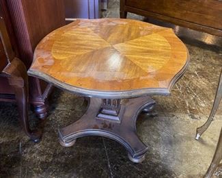 MCM, Small, Inlaid 2-Toned Wooden Table with Unusual Squared Design 