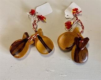Mexican Folk Art Handmade Wooden Percussion Castanets, Vintage