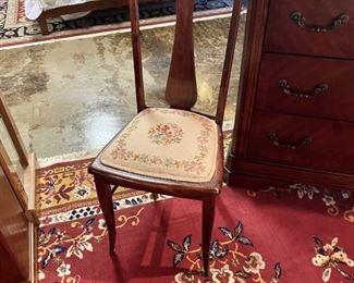 Handmade Antique Mahogany Sturdy Chair with Needlepoint Seat 