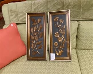 c.1950's YOLANDE Metalcraft Four Seasons Black and Gold Framed Wall Art 