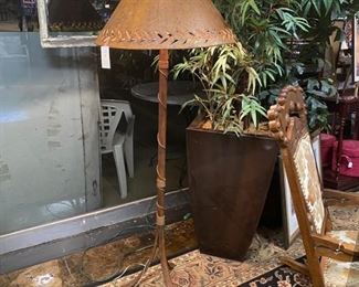 Handmade Heavy Metal Lamp with wire-roped Pole and stamped-out-edged Metal Shade