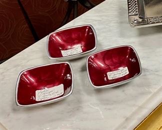 JULIA KNIGHT, Signed, 4-inch, Red and Silver Nut or Dip Dishes