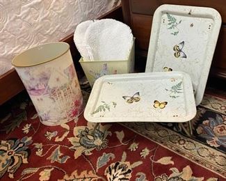 MCM Two Folding TV trays with Butterfly motif and other metal pieces