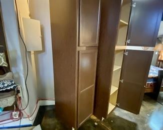 Two (2) HAMPTON BAY Edson, SHAKER Style, Large, 2-Door Storage Cabinets, Pantry, Cupboard, Garage, etc, in Dusk Cocoa Brown with Adjustable Shelves, Never Used, NEW! (H-84" x W-18" x D-24")