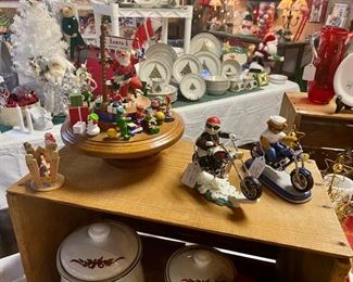 Harley Davidson Motorcycle Riders and Vintage Wooden Carousel 