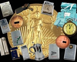 LIGHTERS, GOLD COIN, TIFFANY BAGS