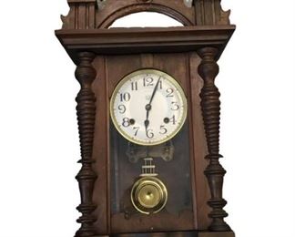 Vintage German Wooden Regulator Wall Clock
