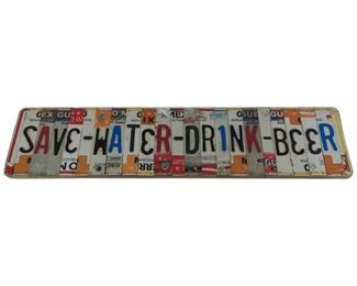 Recycled Wooden Save-Water-Drink-Beer Sign
