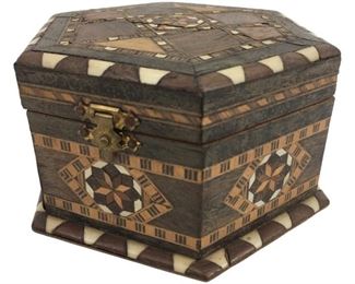 Vintage Spanish Wooden Bone Inlaid Box
