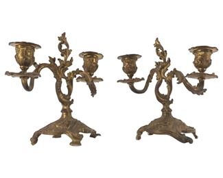 Vintage 2pc. Ornate French Brass Candelabras
