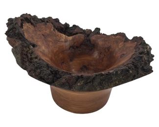Signed R Puetz Cherry Burl Wood Natural Edge Bowl

