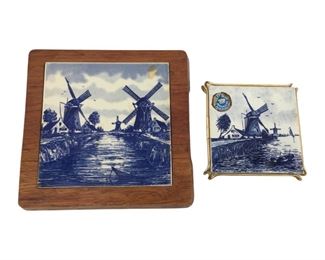 Hand Painted Delft Blue Ceramic Trivet & Hot Plate
