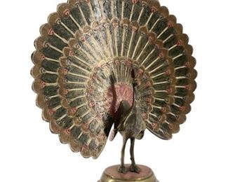 Vintage Etched Brass Peacock Desk Ornament
