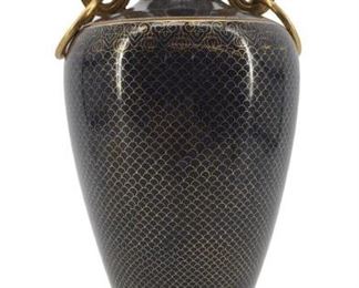 Vintage Chinese JINGFA Dark Blue Cloisonné Vase
