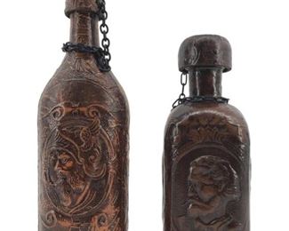 Vintage Embossed Leather Bound Bottles
