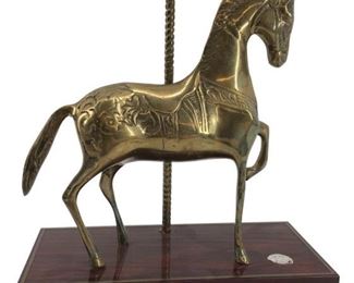Brass Horse Display on Wood Base
