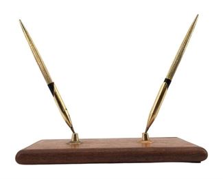 Wood and Brass Double Pen Stand
