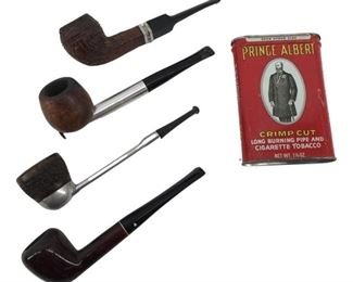 Vintage 4pc. Pipes and Tobacco Can
