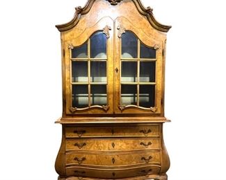 Antique Italian Burl/Walnut Bombe China Cabinet

