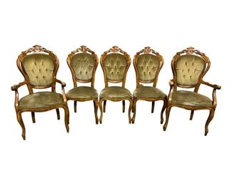 5pc Antique Italian Carved Wood/Upholstered Chairs
