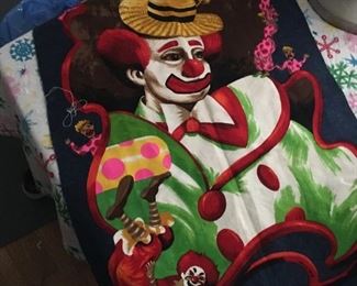 Vintage clown bark cloth panel 