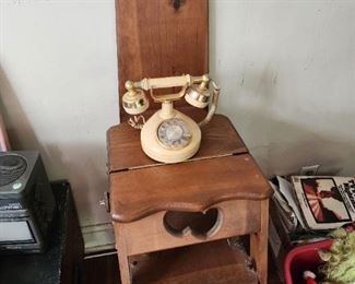 Ironing board chair and vintage telephone