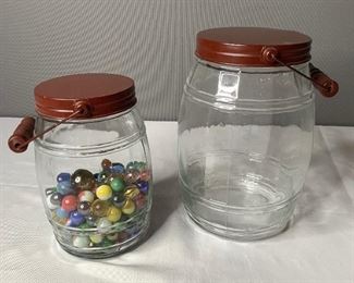  Barrel Style Jars & Marbles
