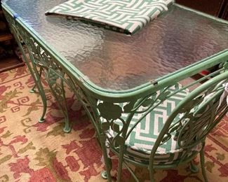 Vintage metal and glass table; professionally restored