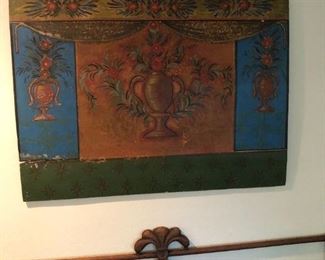 Continental european painted panel and colonial bench