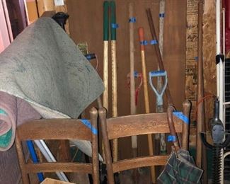 tools and antique chairs
