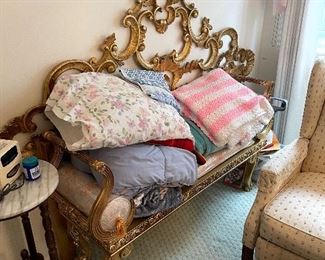 Ornate, French Provincial Bench and Queen Headboard