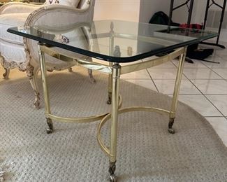 Glass/Brass Side Table. Measures 27.5" x 27.5" x 22". BUY IT NOW! $200