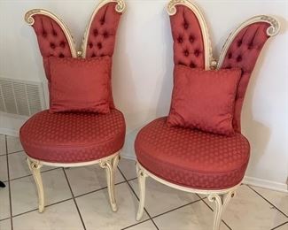 Pair of Art Deco/Hollywood Regency, feather decorated style chairs. Measures 22" x 17" x 43". BUY IT NOW! $300 each
