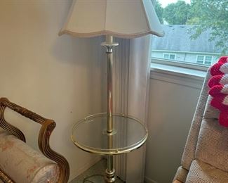 Vintage Brass Floor Lamp with Integrated Circular Glass Table. Measures 16" x 56". BUY IT NOW! $90