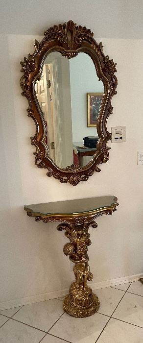 French Gilt, Rococo Hall Entry Table & Mirror. BUY IT NOW! $300