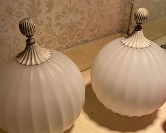 1940s Art Deco Round Frosted Glass Lamps