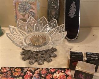 Vintage Glass Flower Jewelry Holder And Musical Soap