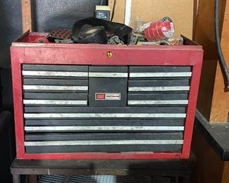 Vintage Sears Craftsman Toolbox, Metal Table and Contents