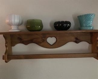 Primitive Shelf with towel bar.  USA Pottery