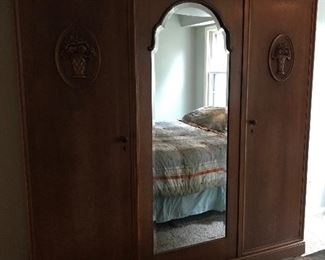 Love this Antique Wardrobe with beveled glass mirror.
