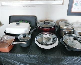 Assorted kitchen appliances and pans