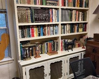 Books, vases, home decor items, vintage cameras