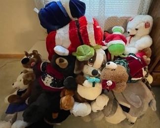 Huge selection of plush animals, many with tags on them.