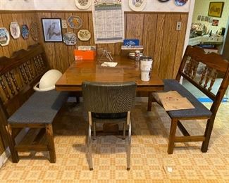 Table and bench seats.