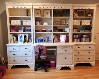 side bookcases: 79 x 48 x 27, middle desk w/bookcase: 79 x 48 x 27, chair: 31"h