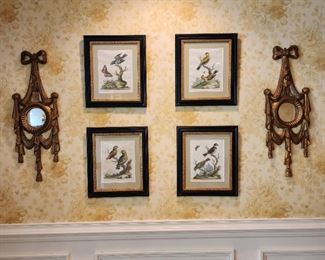 swag mirrors: 30 x 11, bird prints: 17 x 14
